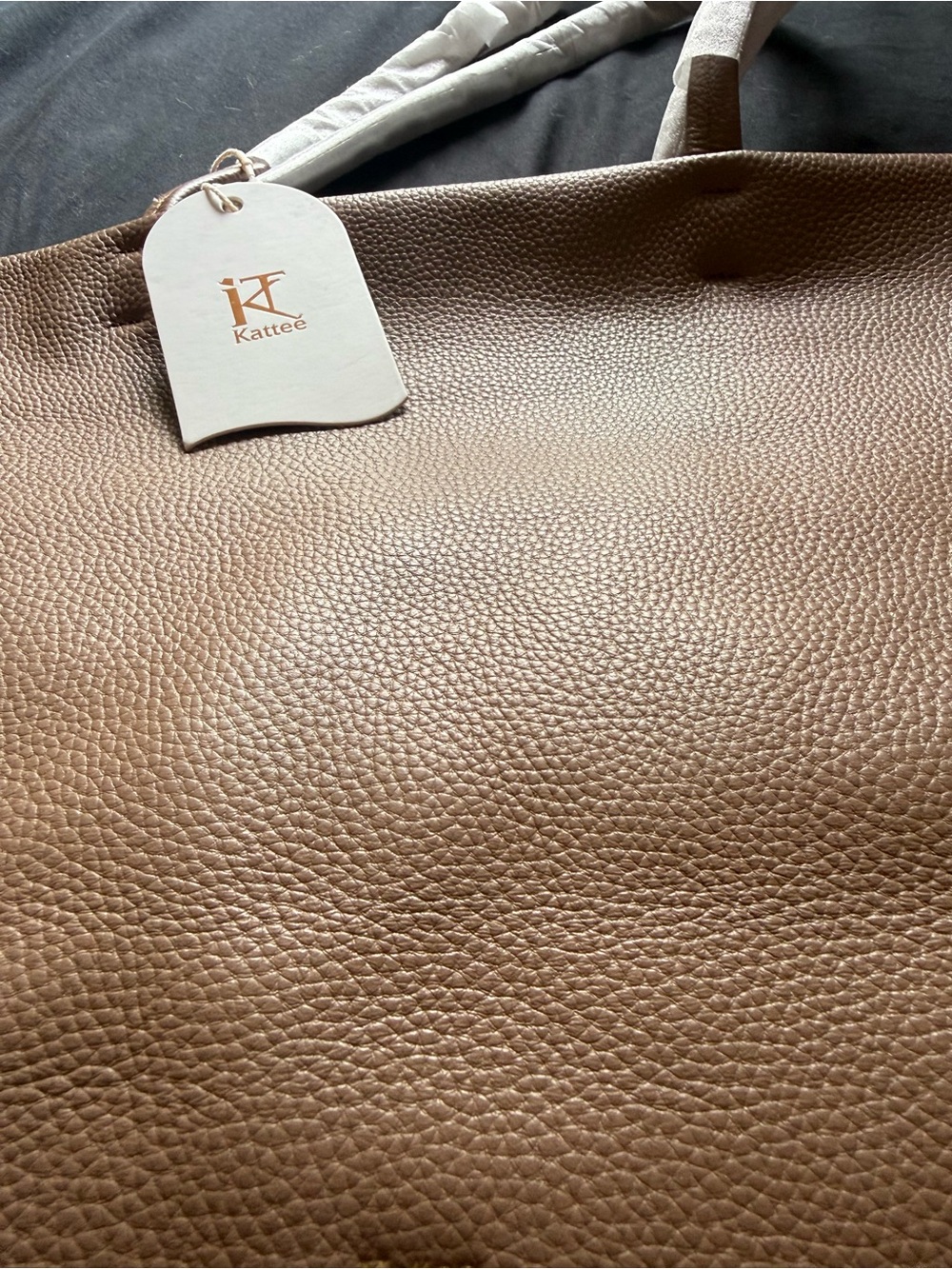 NWT - Large Leather Kattee Rose Taupe Pebbled Genuine Cowhide Leather Tote - Picture 8 of 9